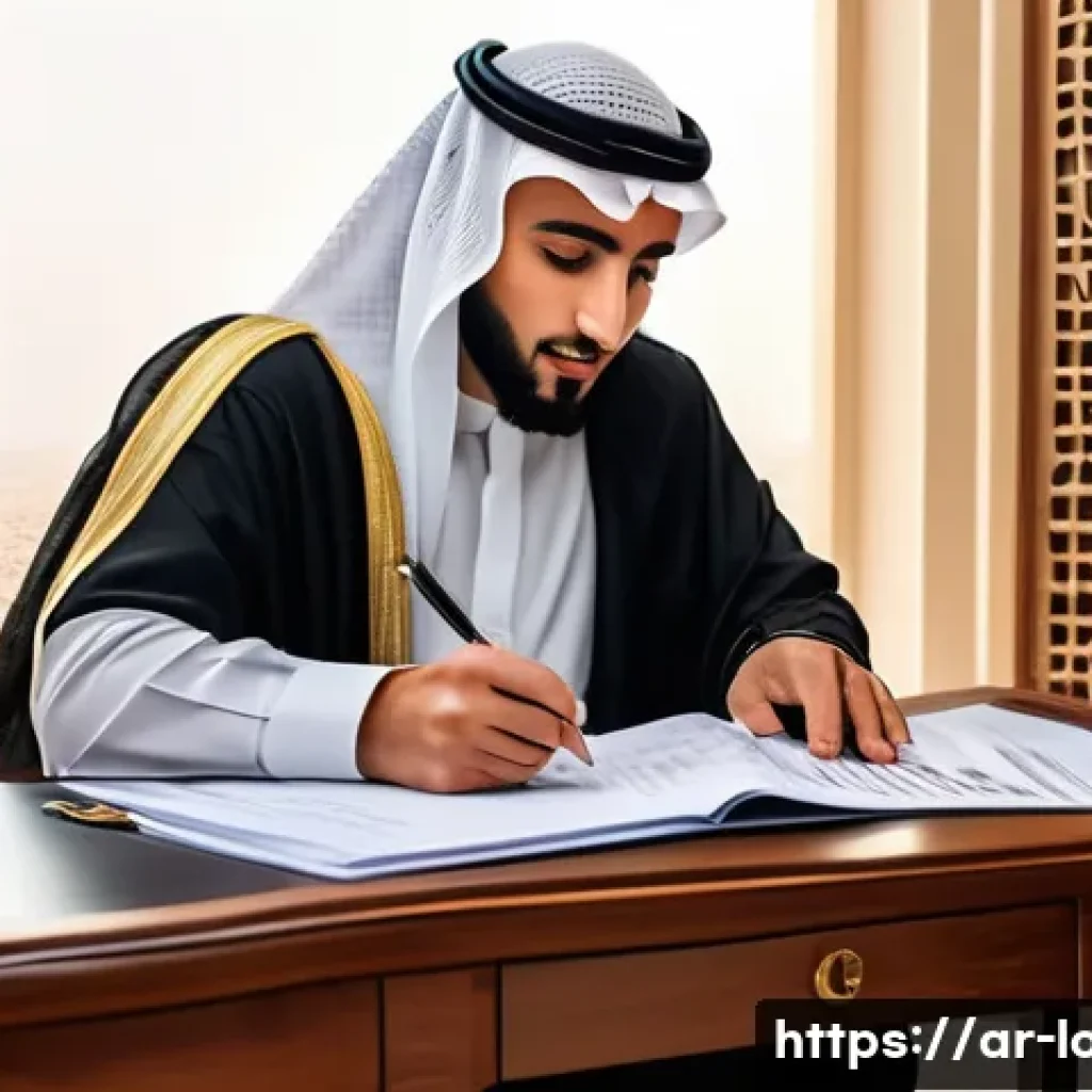 학자금 대출 상환 방법 - A detailed digital illustration of a young Saudi Arabian man sitting at a traditional wooden desk in...